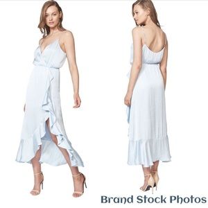 Bardot Aliyah Midi Dress Blue Dust US 8 AUD 12 Ruffle Hem Faux Wrap Prom Mermaid